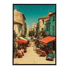 【A3サイズ（約30×42cm）】【lm-poster-1286】【フレーム付き】地中海 ポスター 南欧風 海 青い街並み アートプリント インテリア 壁掛け 北欧 リゾート風 リビング 玄関 寝室 カフェ インテリア