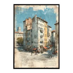 【A2サイズ（約42x59cm）】【lm-poster-1287】【フレーム付き】地中海 ポスター 南欧風 海 青い街並み アートプリント インテリア 壁掛け 北欧 リゾート風 リビング 玄関 寝室 カフェ インテリア