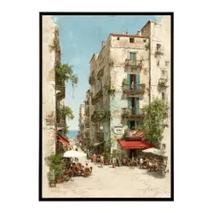 【B4サイズ（約25x36cm）】【lm-poster-1290】【フレーム付き】地中海 ポスター 南欧風 海 青い街並み アートプリント インテリア 壁掛け 北欧 リゾート風 リビング 玄関 寝室 カフェ インテリア