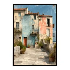 【A3サイズ（約30×42cm）】【lm-poster-1297】【フレーム付き】地中海 ポスター 南欧風 海 青い街並み アートプリント インテリア 壁掛け 北欧 リゾート風 リビング 玄関 寝室 カフェ インテリア