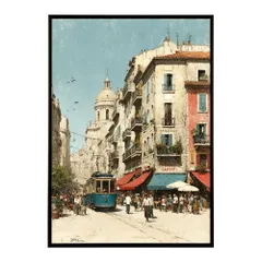 【A2サイズ（約42x59cm）】【lm-poster-1298】【フレーム付き】地中海 ポスター 南欧風 海 青い街並み アートプリント インテリア 壁掛け 北欧 リゾート風 リビング 玄関 寝室 カフェ インテリア