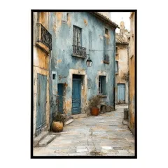 【A3サイズ（約30×42cm）】【lm-poster-1299】【フレーム付き】地中海 ポスター 南欧風 海 青い街並み アートプリント インテリア 壁掛け 北欧 リゾート風 リビング 玄関 寝室 カフェ インテリア