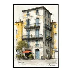 【B3サイズ（約36x51cm）】【lm-poster-1300】【フレーム付き】地中海 ポスター 南欧風 海 青い街並み アートプリント インテリア 壁掛け 北欧 リゾート風 リビング 玄関 寝室 カフェ インテリア