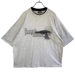 80s90sハーレーダビットソンHarleyDavidson半袖TシャツバイクTシャツBIKEモーターサイクルレイヤードデザインダブルネックヘザーホワイト黒ブラック両面プリントヤシの木ゆるダボオーバーサイズビックサイズvintageヴィンテージ51110