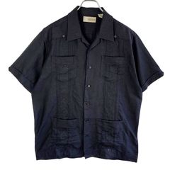 極上 サテン キューバシャツ 刺繍 希少ネイビー 開襟 メキシコ製 極上 サテン キューバシャツ 刺繍 希少ネイビー 開襟 メキシコ製