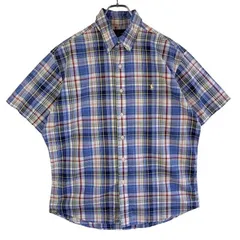 ポロバイラルフローレンPolobyRalphLauren半袖チェックシャツボタンダウンシャツ好配色マルチカラー青ブルー黄色イエロー赤レッド白ホワイト紺ネイビーポニーロゴ刺繍Costomfitコットンvintageヴィンテージ51110