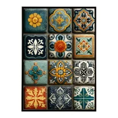 【B4サイズ（約25x36cm）】【lm-poster-137】【フレーム付き】アズレージョ ポスター タイル柄 モロッコ風 インテリア アート 壁掛け ポスター 北欧 雑貨 リビング 玄関 カフェ風 インテリア