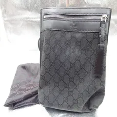 GUCCI グッチ ショルダーバッグ GG柄 レザー 黒 ブラック ロゴ型押し サコッシュ メンズ 保存袋付