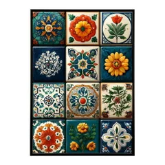 【B4サイズ(約25x36cm)】【lm-poster-158】【フレーム付き】アズレージョ ポスター タイル柄 モロッコ風 インテリア アート 壁掛け ポスター 北欧 雑貨 リビング 玄関 カフェ風 インテリア