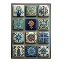 【B4サイズ（約25x36cm）】【lm-poster-159】【フレーム付き】アズレージョ ポスター タイル柄 モロッコ風 インテリア アート 壁掛け ポスター 北欧 雑貨 リビング 玄関 カフェ風 インテリア