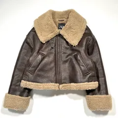 ZARA ザラ エコムートン フライトジャケット ダブルフェイス ボア ショートジャケット フェイク ダークブラウン  Lサイズ