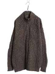 【お得なクーポン配布中!】  アイルランド製 オービス ハーフジップ フィッシャーマン ニット セーター メンズ L ウール アラン ケーブル プルオーバー ハイネック 茶