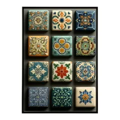 【B4サイズ(約25x36cm)】【lm-poster-165】【フレーム付き】アズレージョ ポスター タイル柄 モロッコ風 インテリア アート 壁掛け ポスター 北欧 雑貨 リビング 玄関 カフェ風 インテリア