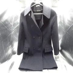 CELINE フィービー期 ダブルフェイス ウール コート 切り替え サイズ34 レディース ネイビー 内レザー部はがれ