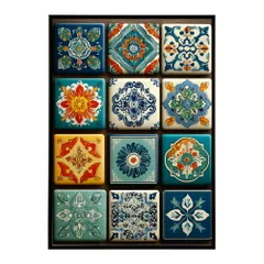 【A4サイズ（約21x30cm）】【lm-poster-174】【フレーム付き】アズレージョ ポスター タイル柄 モロッコ風 インテリア アート 壁掛け ポスター 北欧 雑貨 リビング 玄関 カフェ風 インテリア