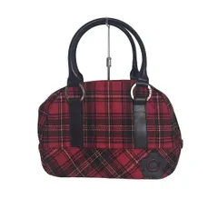 MARY QUANT(マリークワント) ハンドバッグ - レッド×黒×マルチ チェック柄/フラワー(花) ウール、レザー