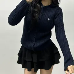 ティニーウィニー ネイビー ケーブル ガールズ コットン ニット カーディガン (90)