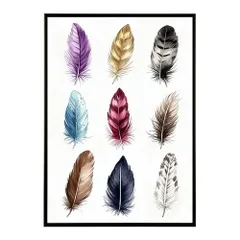 【B3サイズ（約36x51cm）】【lm-poster-1789】【フレーム付き】フェザー 羽 毛 レインボー 虹 北欧 オーロラ きれいめ 女子力 サーフ ポスター オレンジ パンプキン インテリア