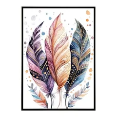 【B4サイズ（約25x36cm）】【lm-poster-1844】【フレーム付き】フェザー 羽 毛 レインボー 虹 北欧 オーロラ きれいめ 女子力 サーフ ポスター オレンジ パンプキン インテリア