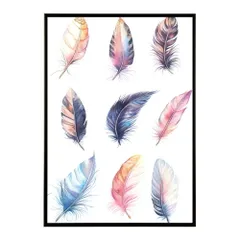 【B4サイズ（約25x36cm）】【lm-poster-1855】【フレーム付き】フェザー 羽 毛 レインボー 虹 北欧 オーロラ きれいめ 女子力 サーフ ポスター オレンジ パンプキン インテリア