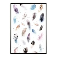 【A4サイズ（約21x30cm）】【lm-poster-1858】【フレーム付き】フェザー 羽 毛 レインボー 虹 北欧 オーロラ きれいめ 女子力 サーフ ポスター オレンジ パンプキン インテリア