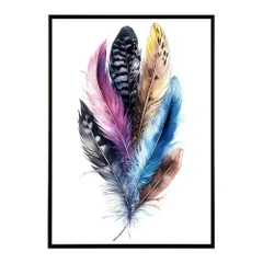 【A2サイズ（約42x59cm）】【lm-poster-1861】【フレーム付き】フェザー 羽 毛 レインボー 虹 北欧 オーロラ きれいめ 女子力 サーフ ポスター オレンジ パンプキン インテリア