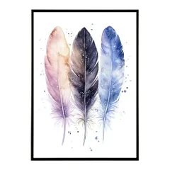 【A4サイズ（約21x30cm）】【lm-poster-1862】【フレーム付き】フェザー 羽 毛 レインボー 虹 北欧 オーロラ きれいめ 女子力 サーフ ポスター オレンジ パンプキン インテリア