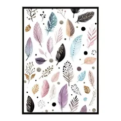 【A3サイズ（約30×42cm）】【lm-poster-1865】【フレーム付き】フェザー 羽 毛 レインボー 虹 北欧 オーロラ きれいめ 女子力 サーフ ポスター オレンジ パンプキン インテリア