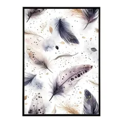 【A2サイズ（約42x59cm）】【lm-poster-1866】【フレーム付き】フェザー 羽 毛 レインボー 虹 北欧 オーロラ きれいめ 女子力 サーフ ポスター オレンジ パンプキン インテリア