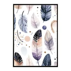 【B2サイズ（約51x73cm）】【lm-poster-1867】【フレーム付き】フェザー 羽 毛 レインボー 虹 北欧 オーロラ きれいめ 女子力 サーフ ポスター オレンジ パンプキン インテリア