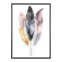 【B2サイズ（約51x73cm）】【lm-poster-1868】【フレーム付き】フェザー 羽 毛 レインボー 虹 北欧 オーロラ きれいめ 女子力 サーフ ポスター オレンジ パンプキン インテリア