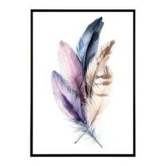 【A4サイズ（約21x30cm）】【lm-poster-1869】【フレーム付き】フェザー 羽 毛 レインボー 虹 北欧 オーロラ きれいめ 女子力 サーフ ポスター オレンジ パンプキン インテリア