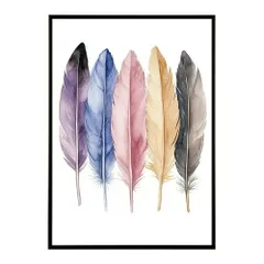 【B3サイズ（約36x51cm）】【lm-poster-1873】【フレーム付き】フェザー 羽 毛 レインボー 虹 北欧 オーロラ きれいめ 女子力 サーフ ポスター オレンジ パンプキン インテリア