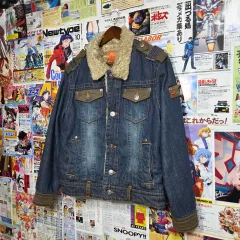 ヴィンテージ 肩章 カーキ バイカラー シェルパ デニム ジャケット