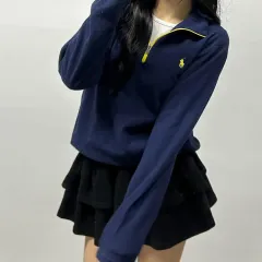 ポロ ラルフローレン ネイビー フリース ハーフジップ アップ ポリ ハーフジップ (M)