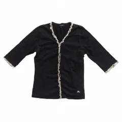 BURBERRY LONDON バーバリーロンドン ノバチェックフリル Vネック カーディガン7分袖 ブラック サイズM レディース 【中古】