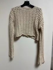 ZARA アイボリー クロシェ ニット 長袖Tシャツ