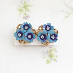 Avon　エイボン　Love Blossom　ブルーラインストーン　エナメル　フラワー　イヤリング
