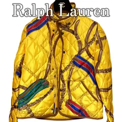 【美品】ラルフローレン レディース ダウンジャケット S 160/84A 馬具柄 キルティング コート イエロー ベルトプリント アウター 軽量 暖かい 美品 ポリエステル レザーパーツ 秋冬 防寒 Ralph Lauren