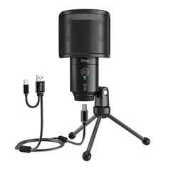 FIFINE USBコンデンサーマイク パソコンマイク プレステマイク 単一指向性 イヤホン出力端子付き USB-A/Cの分岐ケーブル付き ポップガード付き ワンタッチミュート YouTube Skype Discord Zoom 録音 ゲーム実況 ボイズ 0