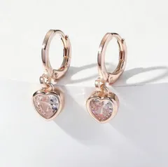 s40 揺れるハートストーン フープピアス｜大人可愛いキラキラ上品デザイン／ゴールド・シルバー・ピンクゴールド