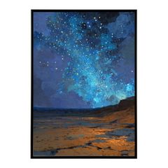 星空とNYの夜景の風景画 原画 27.3×22cmキャンバス 絵画 現代アート