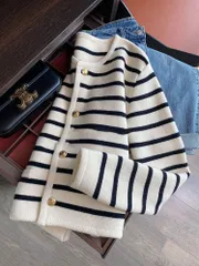 ニットトップ レディース カーディガン ショート ソフト ストライプ 赤白 キュート