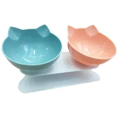 フードボウル ペット 食器 アクリル スタンド 付き 2個 セット ブルー 青 ピンク 猫 犬 餌 水 入れ