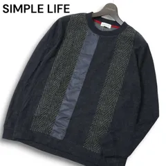 【新品 未使用】 SIMPLE LIFE シンプルライフ レナウン 秋冬 裏起毛 ヘリンボーン柄 切替★ ニット セーター Sz.L メンズ 紺
