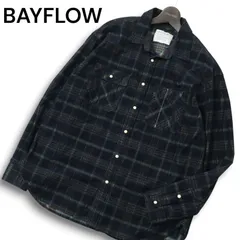 23AW★ BAYFLOW ベイフロー 秋冬 オーバーサイズ コーデュロイ 長袖 ワーク チェック シャツ Sz.3 メンズ 紺 ネイビー