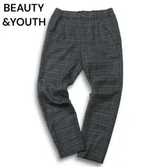 BEAUTY&YOUTH ユナイテッドアローズ 秋冬 ウール★ チェック テーパード スラックス パンツ Sz.M メンズ 灰 グレー