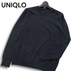 UNIQLO ユニクロ 秋冬 高級 カシミヤ100%★ Vネック ニット セーター Sz.L メンズ 灰 グレー