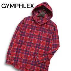 GYMPHLEX ジムフレックス 秋冬 ロゴ刺繍★ 長袖 チェック フーデッド フランネル シャツ Sz.L メンズ 日本製