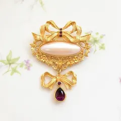 ヴィンテージ　AVON 　エイボン　 ゴールドトーン　フェイクパール　パープルラインストーン　ブローチ
